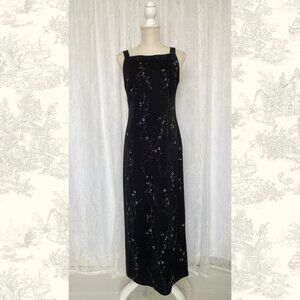 Vintage Superstition Women's Prom Dress 8 Black Glitter Floral 90's Whimsigoth